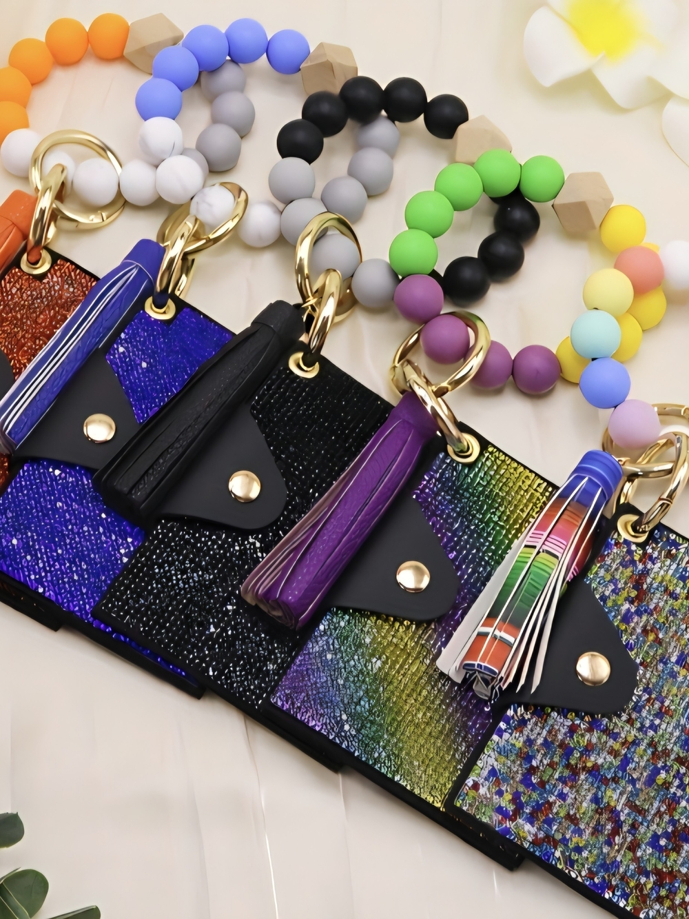 Rhinestone Keychain Bracelet Wallet Card Holder With Chain Bangle